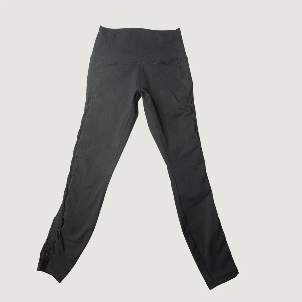 Lululemon Leggings Womens 6 High Rise Lattice Mesh Black Side Pockets Athletic